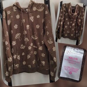 No Boundaries Brown Mushroom & Flower Patterned Women's Hoodie XXL